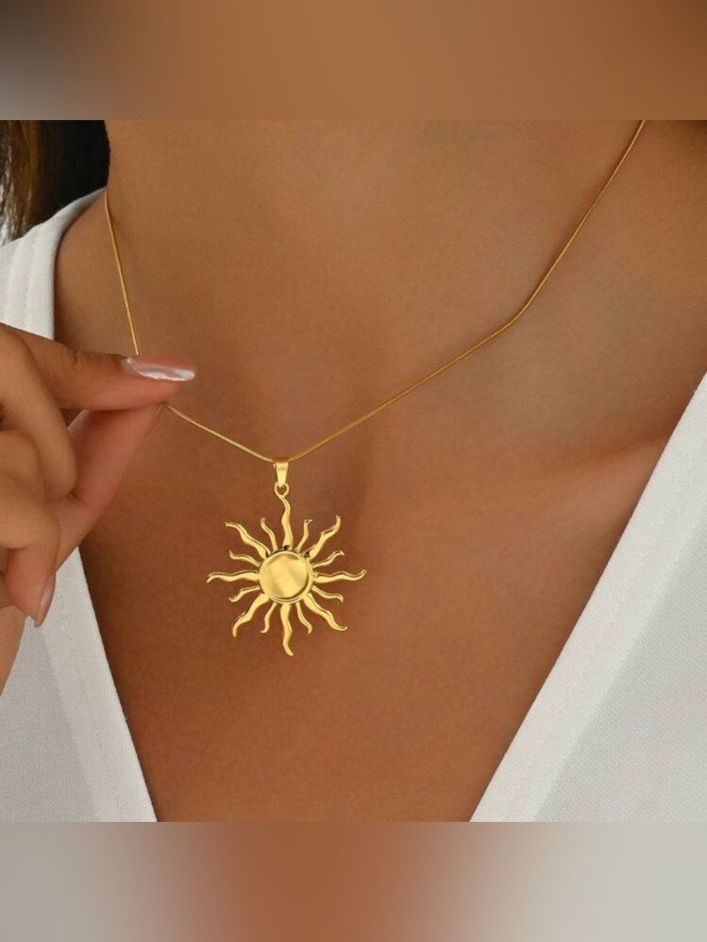 Gold Plated Stainless Steel Sun Pendant Necklace